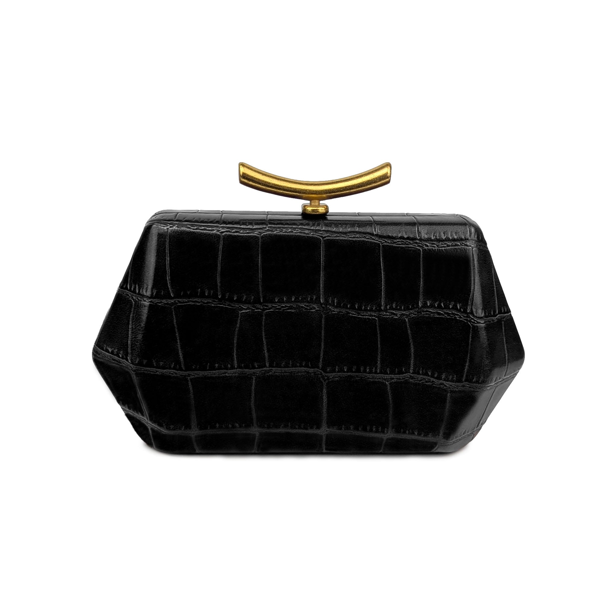 The Croc Clutch in Black Nemi London