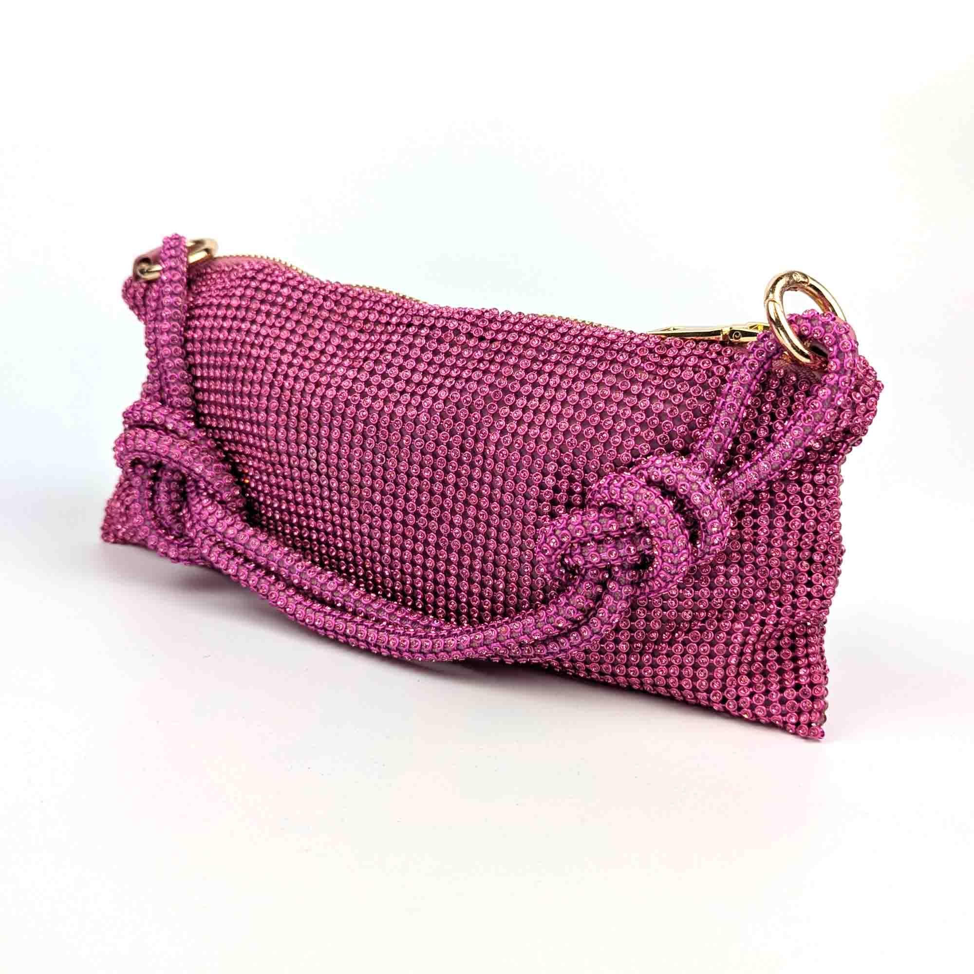 Bisi Rhinestone Clutch Bag - Pink Glimmer | NEMILDN