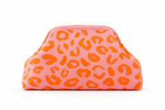 The Printed Clutch Bag in Orange Leopard Print Nemi London