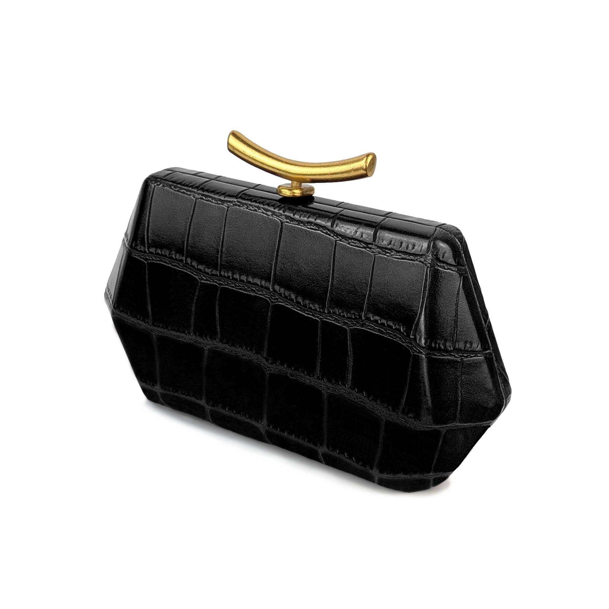 The Croc Clutch in Black Nemi London