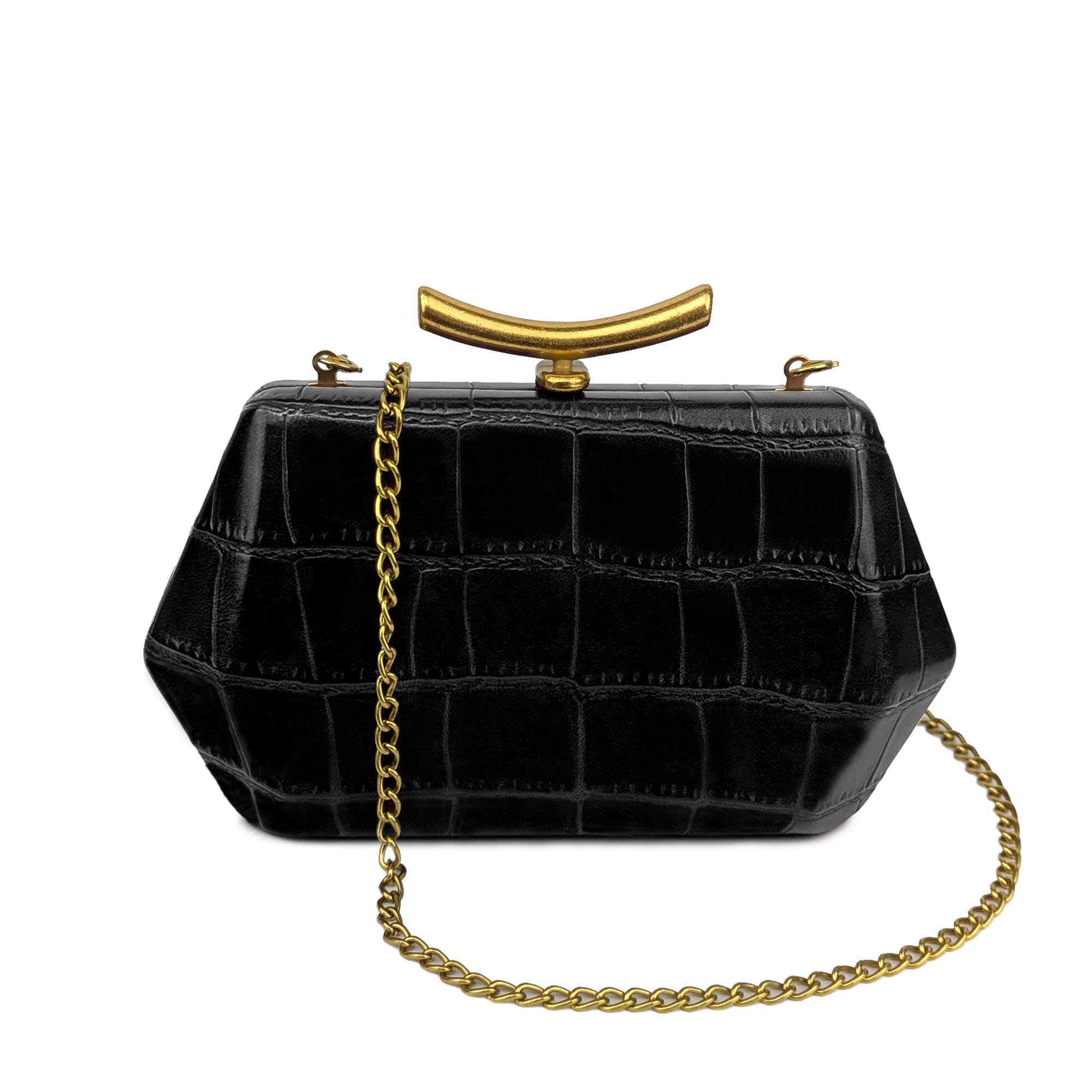 The Croc Clutch in Black Nemi London