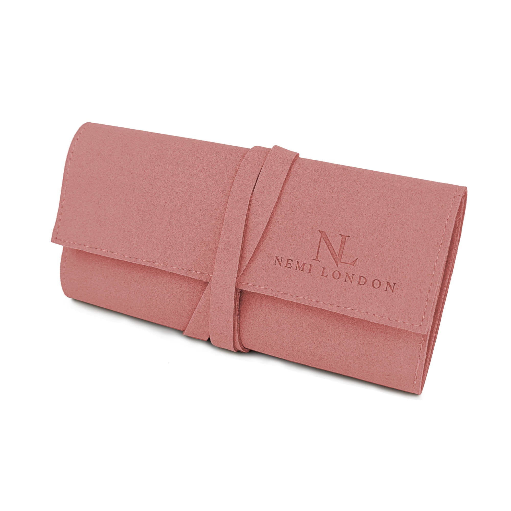 The Suede Travel Jewellery Organiser Roll in Pink Nemi London